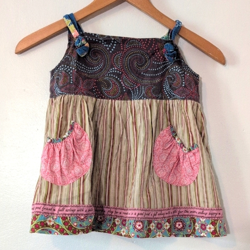 Matilda Jane Pink and Brown Camisole Tunic Overdress with Bohemian Flair Sz 6